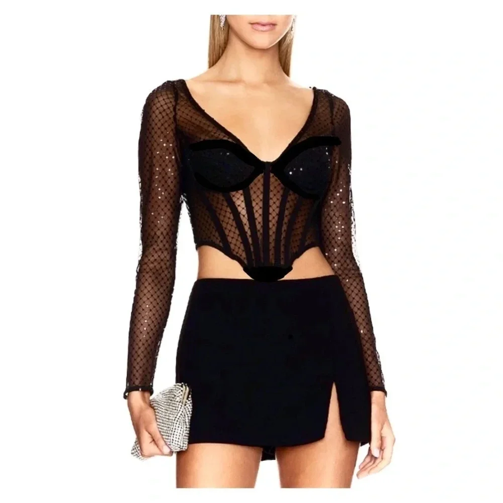 Sincerely Jules NWT Black Sheer Long Sleeve Bustier